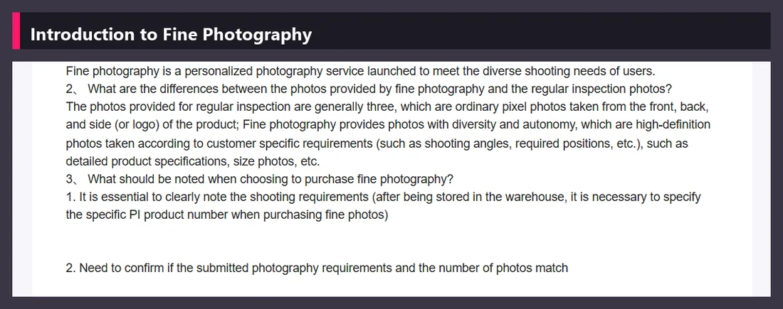 Ritaglio della pagina ufficiale Introduction to Fine Photography con la frase sulle foto generally three